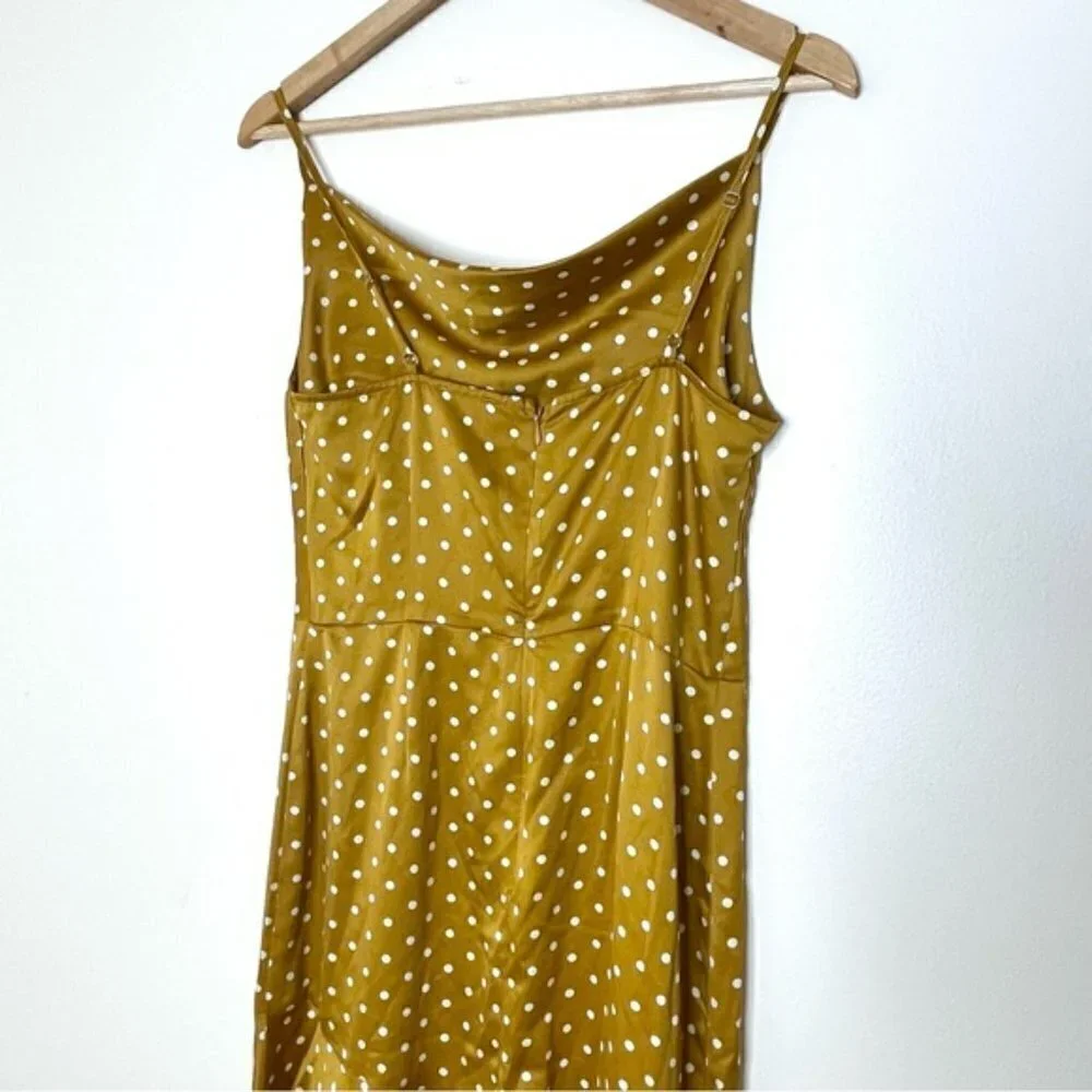 J.O.A. Yellow Polka Dots Satin Asymmetrical Dress US M - Picture 8 of 13